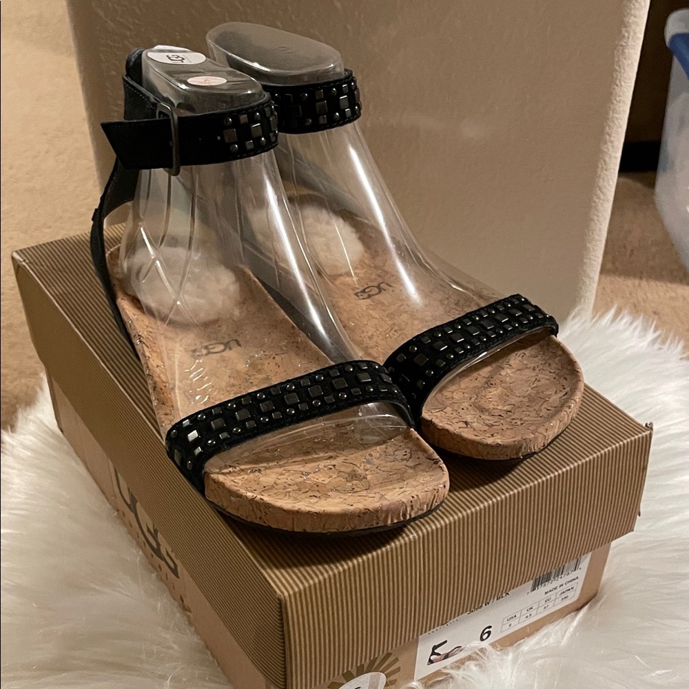 New UGG Black and Clear Studded Sandals